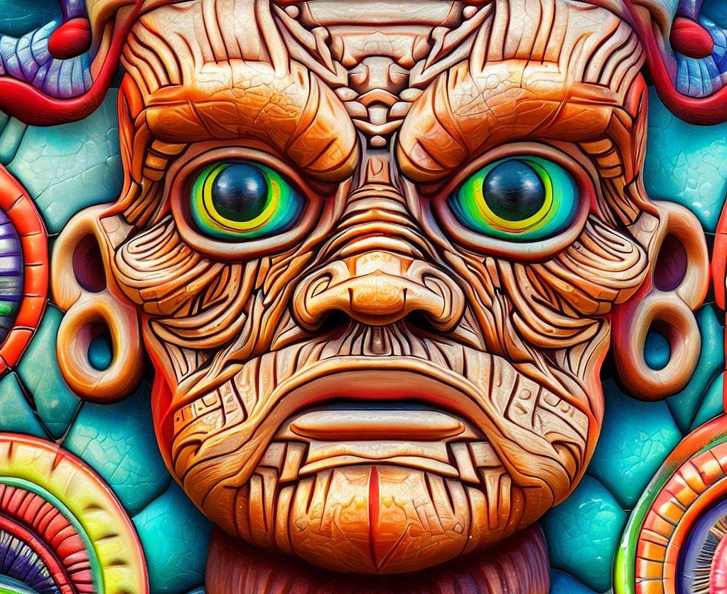Arte referencial de un Mural cerámico Tzompantli