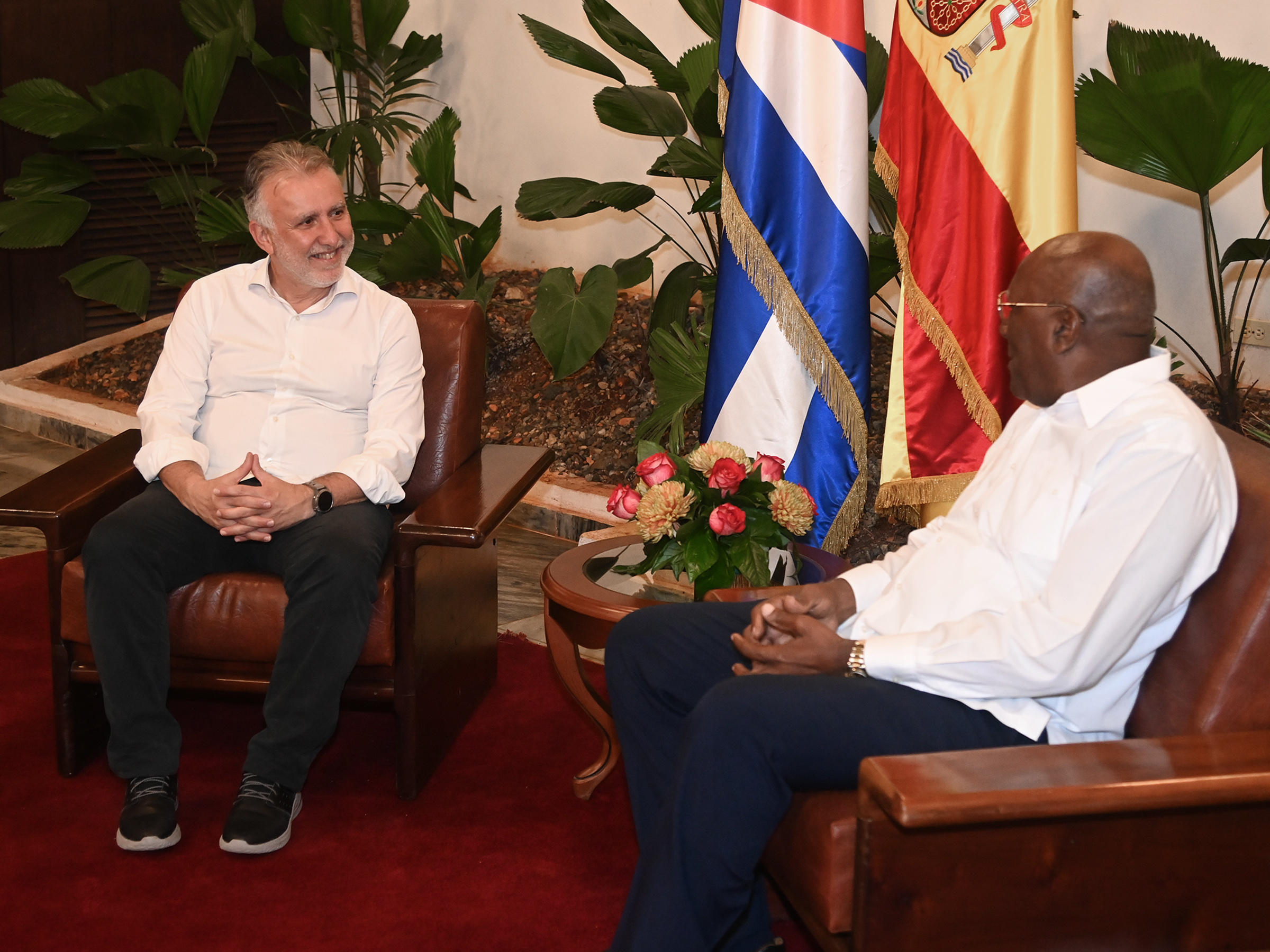 Encuentro de el Vicepresidente cubano Salvador Valdés Mesa y Ángel Víctor Torres Pérez, ministro de Política Territorial y Memoria Democrática desde 2023, así como secretario general del Partido Socialista de Canarias desde 2017