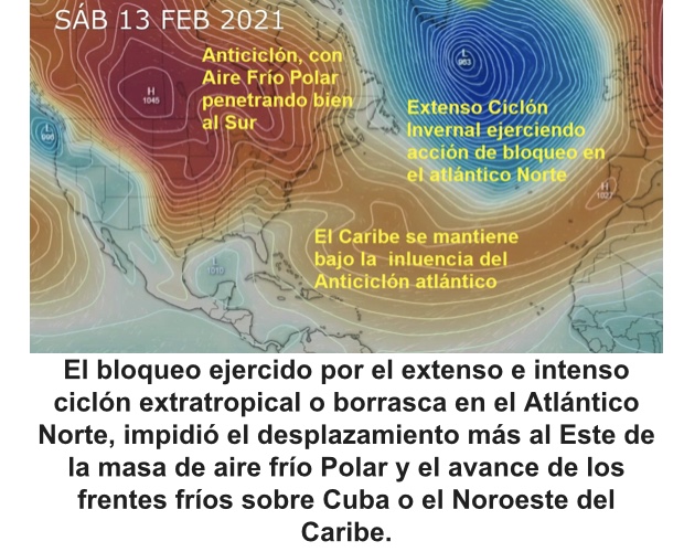 Bloqueo ejercido por la extensa e intensa borrasca en el Atlántico Norte,