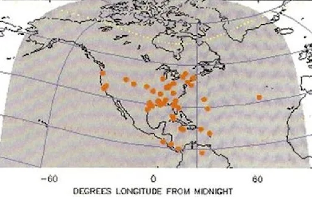 Lugares en los que fue observada la gran Aurora Boreal del 2 de septiembre de 1859.